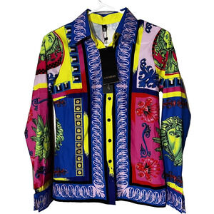 NEW LAI MENG Five Cats Colorful Shirt Art to Wear Modern button up Top NWT sz‎ S